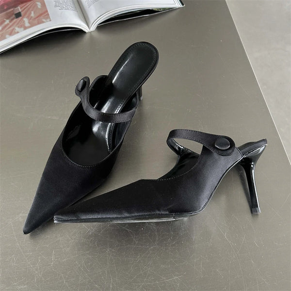 Women's High Heels Pointed Toe Silk Mules