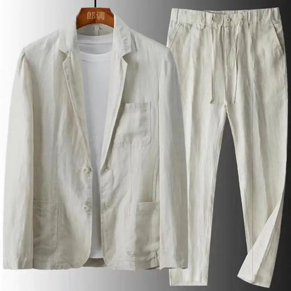 Men 2-Piece Set Solid Breathable Casual Business Slim Fit Suit For Men Linen Blend - Frimunt Clothing Co.