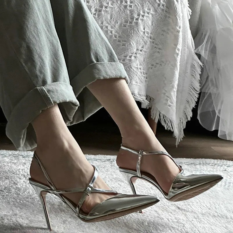 Summer Classic Women's Sandals Side Buckle High Heels Patent Leather Shoes - Frimunt Clothing Co.
