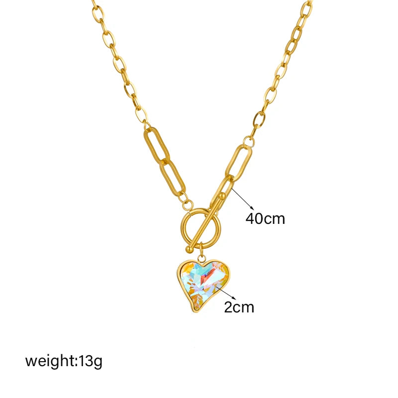 Colorful Dazzling Heart Pendant Necklace For Women 316L Stainless Steel Mood Tracker - Frimunt Clothing Co.