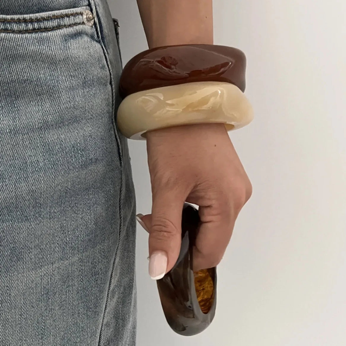 Vintage Brown Coffee Thick Resin Acrylic Bangles Geometric Irregular Wide Cuff Bangle Bracelets - Frimunt Clothing Co.