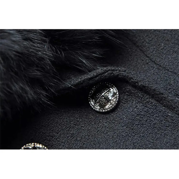 Women's Woolen Thick Coat Removable Fur Collar Strap Waist Glitter Splicing Long Coat