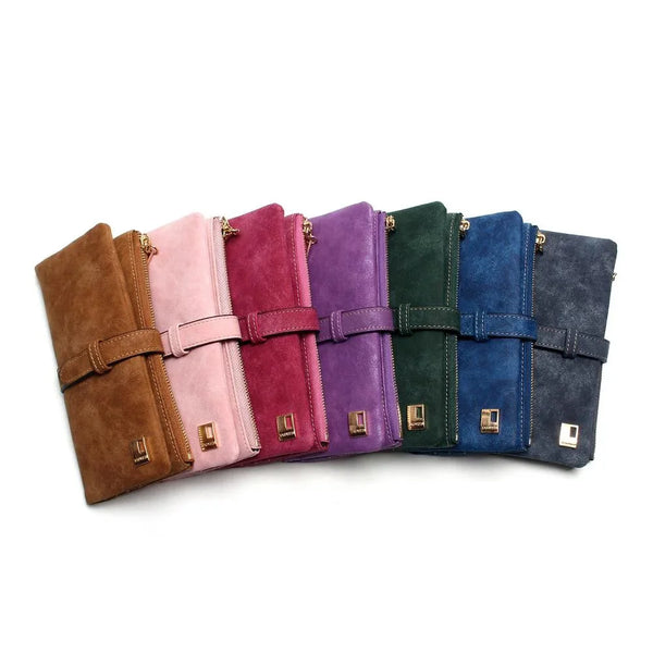 Women's Wallet Nubuck Leather Belt And Zipper Long Design Purse Two Fold - Frimunt Clothing Co.