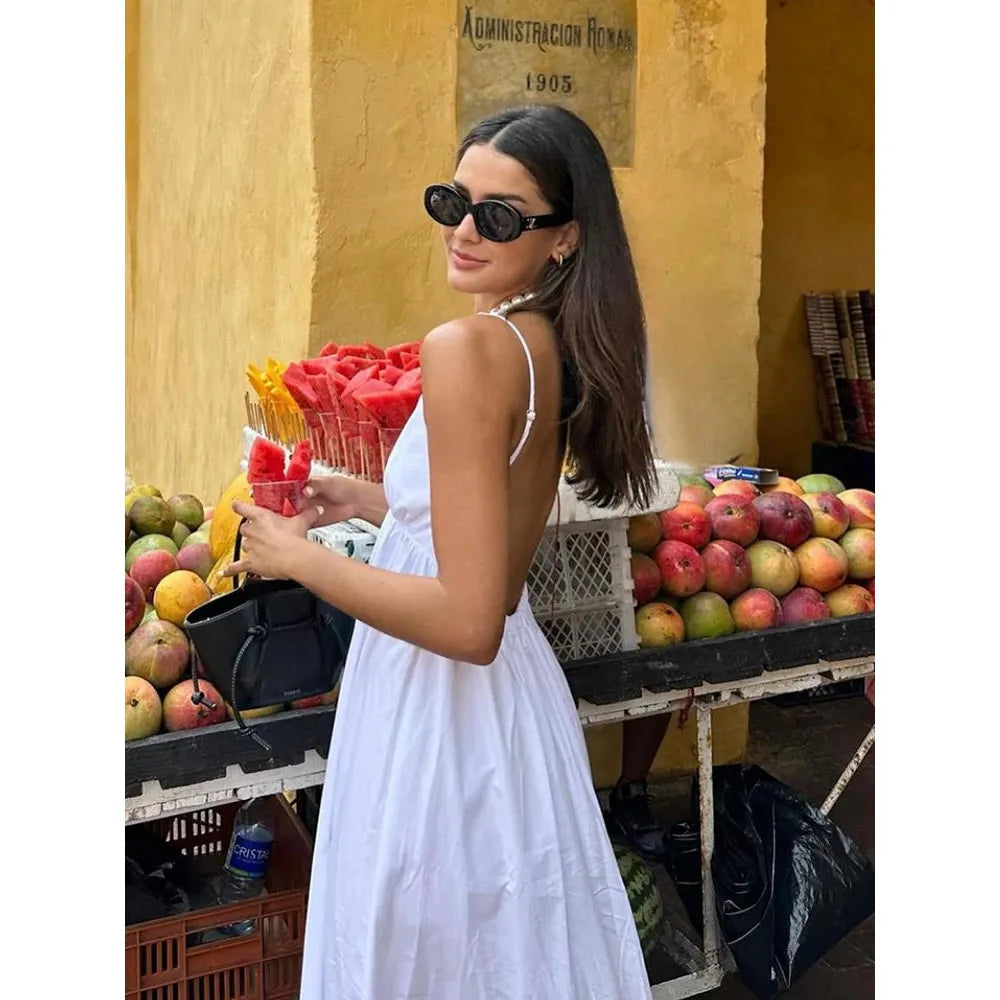 Women's Backless Sleeveless V Neck Summer Long Dress - Frimunt Clothing Co.