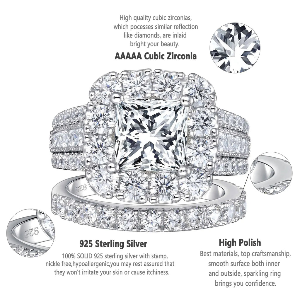 Wedding Rings Set Halo Princess Cut - Frimunt Clothing Co.