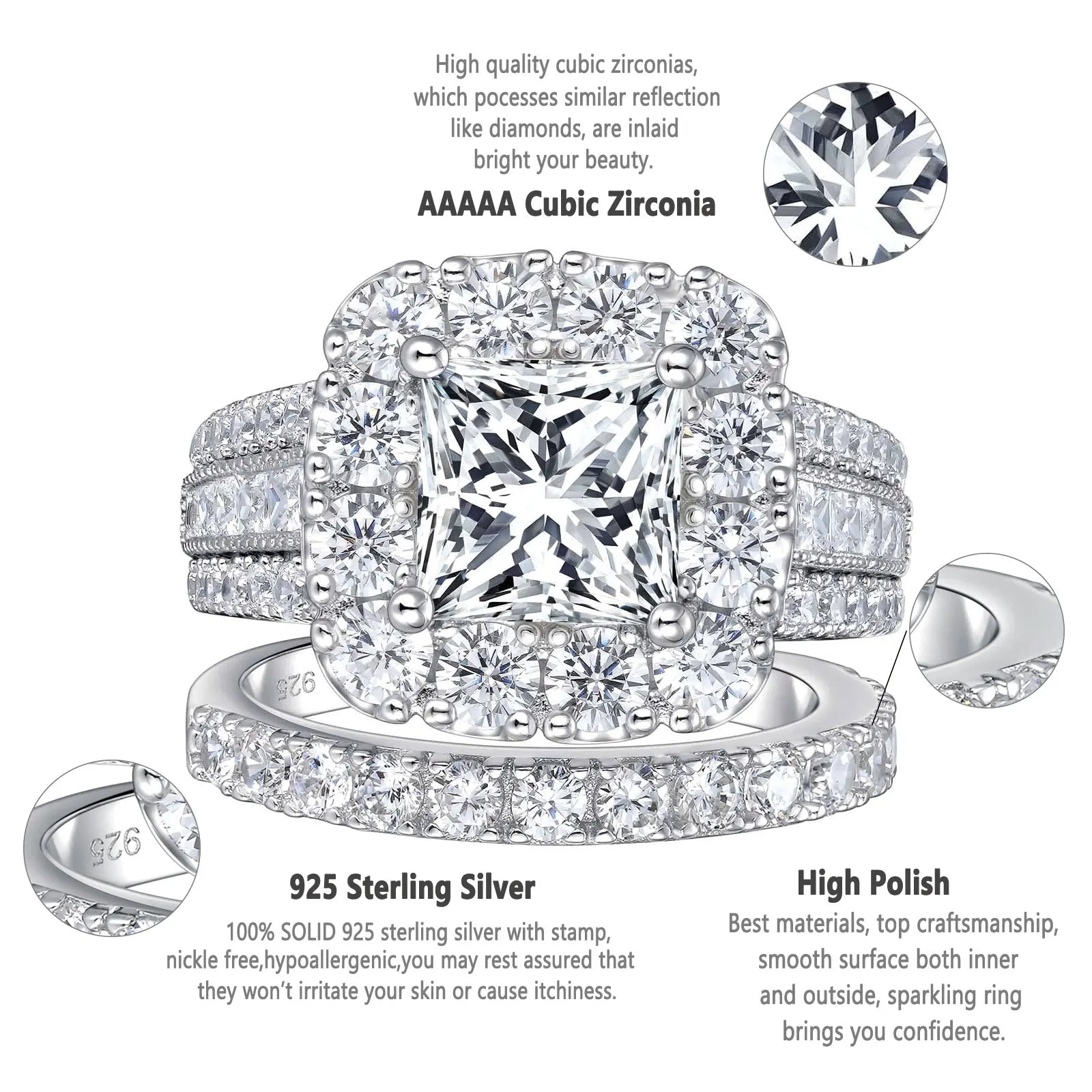 Wedding Rings Set Halo Princess Cut - Frimunt Clothing Co.
