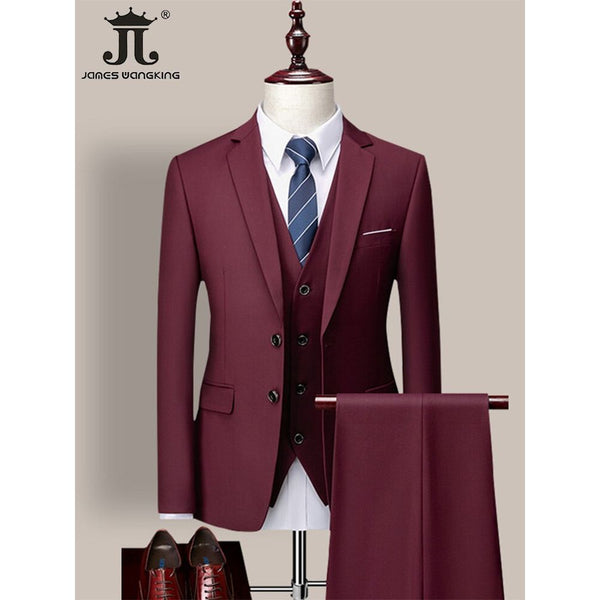 High-end Brand Formal Business Mens Suit Three-piece Groom Wedding Dress Suit 13 Solid Colors