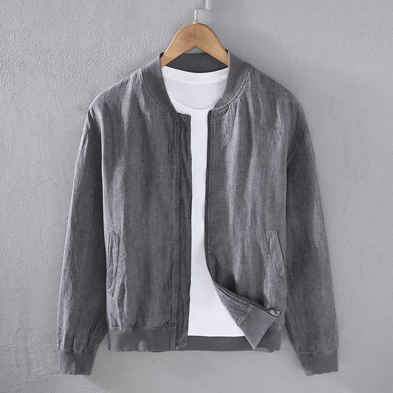 Men's Retro 100% Linen Jackets Baseball Collar Casual Solid Colors  Zip Up Jacket - Frimunt Clothing Co.