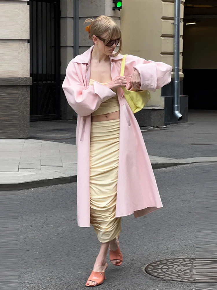 Button Front Women's Stand Collar Long Solid Color Trench Coat