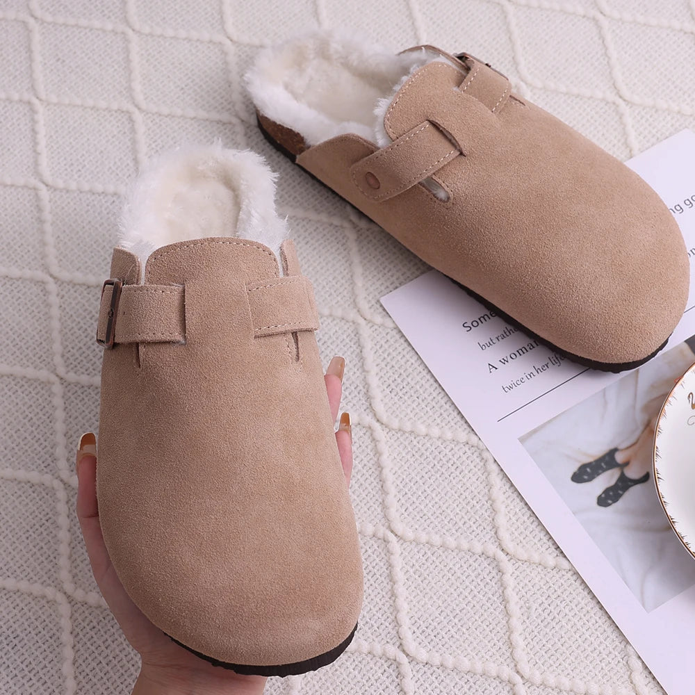 Women's Winter Fur Cork Clogs Short Plush Slippers - Frimunt Clothing Co.