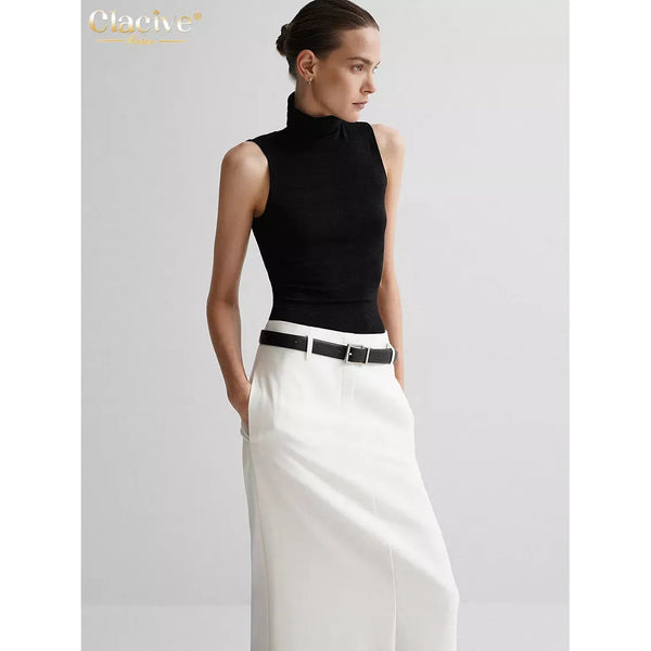 Women's Casual Minimalist White Straight Long Skirt - Frimunt Clothing Co.