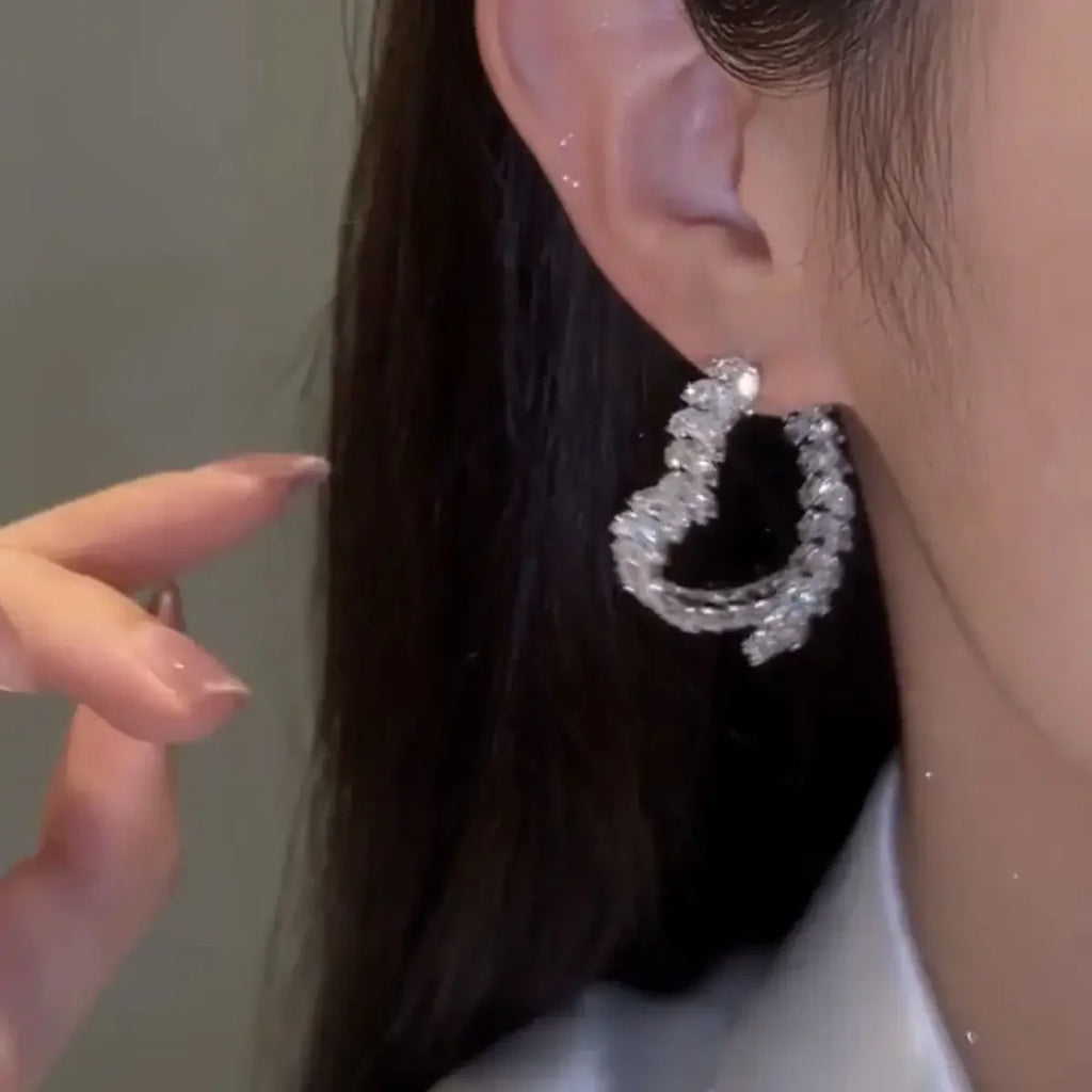 New Design Luxury Zircon Big Heart Wedding Earrings Crystal Leaves - Frimunt Clothing Co.