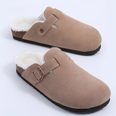 Women's Winter Fur Cork Clogs Short Plush Slippers