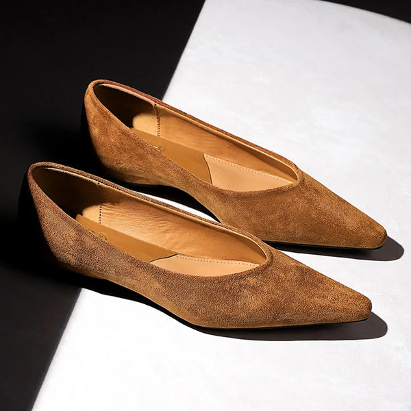 New Women's Pointed Toe Suede Low Heeled Wedge Shoes