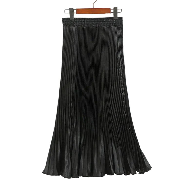 Elegant Long Pleated Bright Satin Skirts - Frimunt Clothing Co.