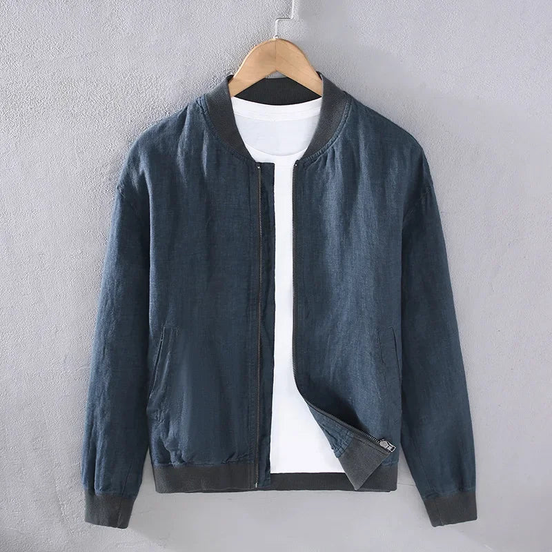Men's Retro 100% Linen Jackets Baseball Collar Casual Solid Colors  Zip Up Jacket - Frimunt Clothing Co.