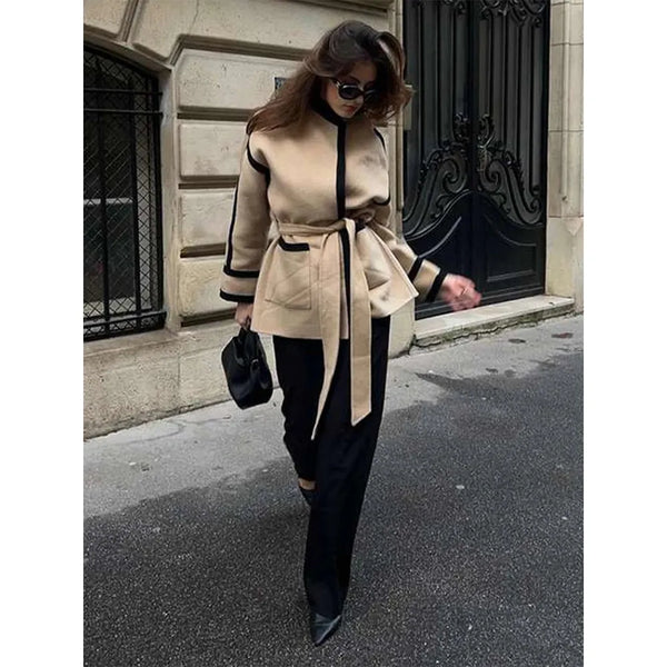 Women's Long Sleeve Thick Girdled Coat