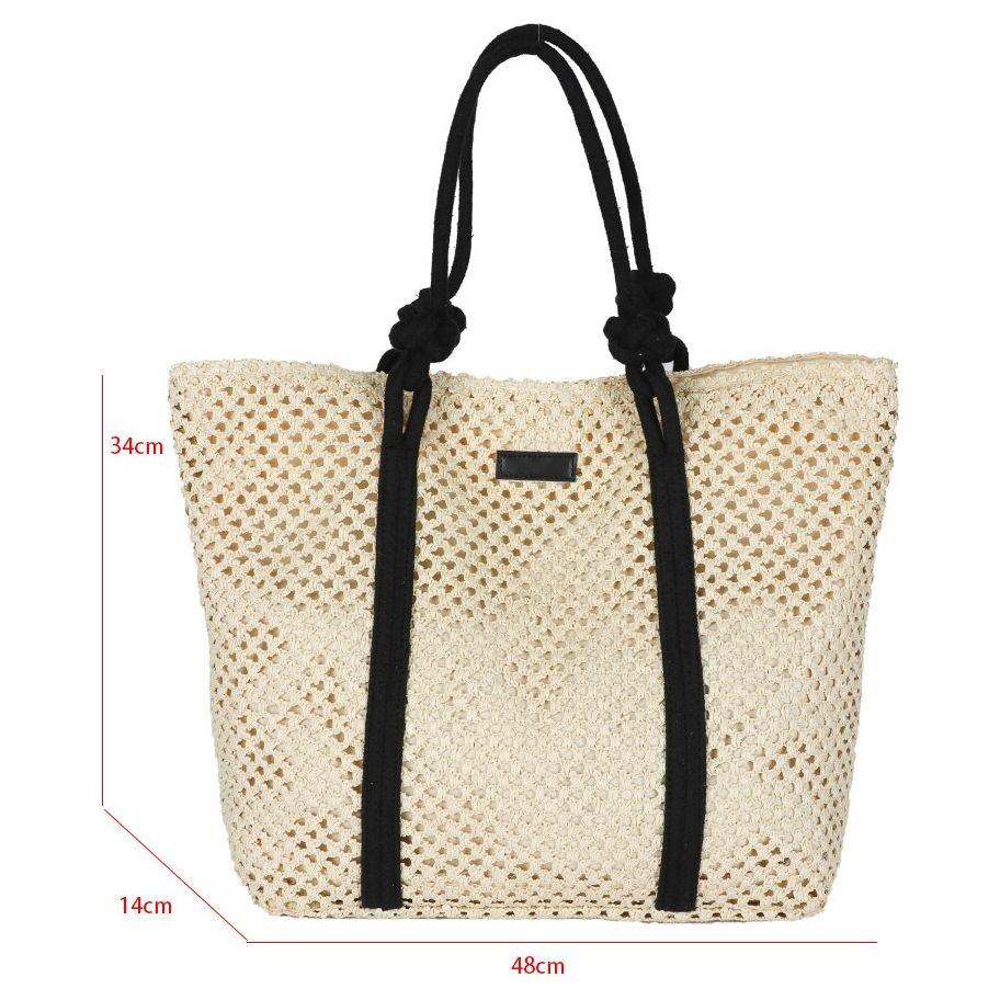 Hand-Woven Natural Straw Beach Tote Handbag Knotted Shoulder Strap Large Capacity - Frimunt Clothing Co.