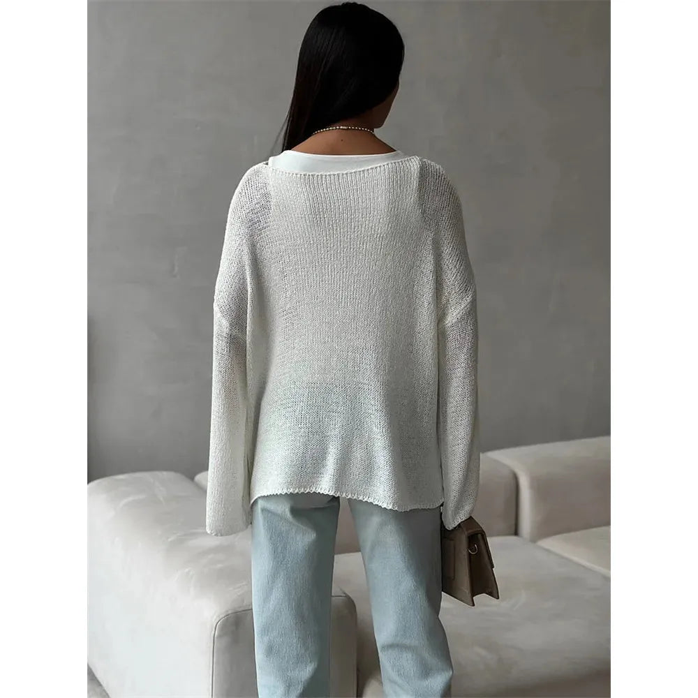 Long Sleeve Spring Knit Loose Pullover Sweater - Frimunt Clothing Co.