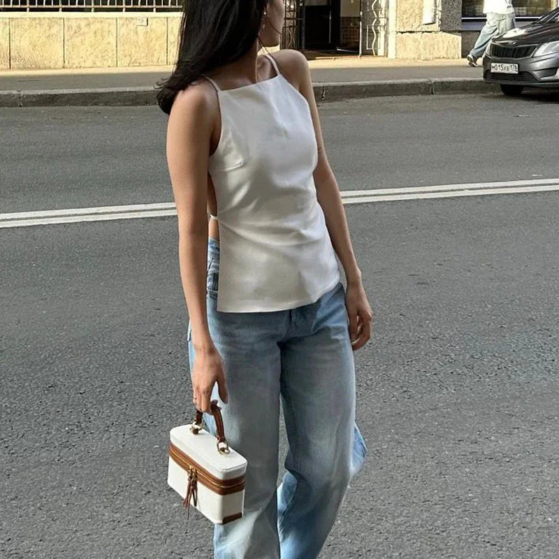 Women Backless Black Top With Spaghetti Straps - Frimunt Clothing Co.