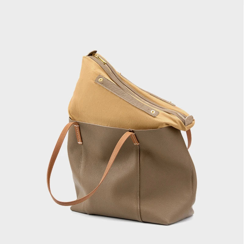 Women's Tote Bag Cow Leather Zipper Soft Shoulder Shopper Bag - Frimunt Clothing Co.