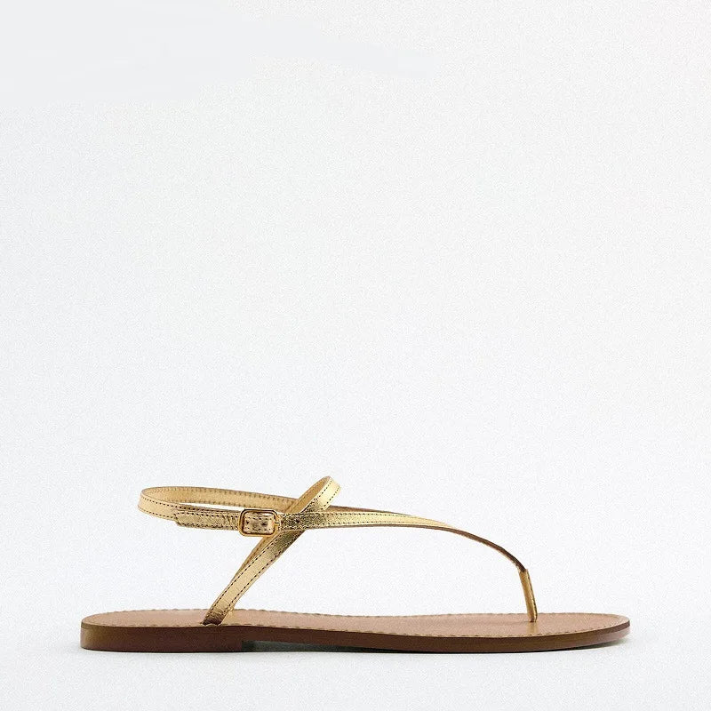 Strappy Gold Flat Sandals – Classic Minimalist Design - Frimunt Clothing Co.