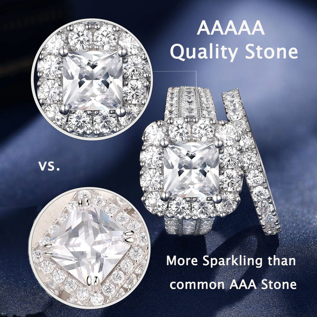 Wedding Rings Set Halo Princess Cut - Frimunt Clothing Co.