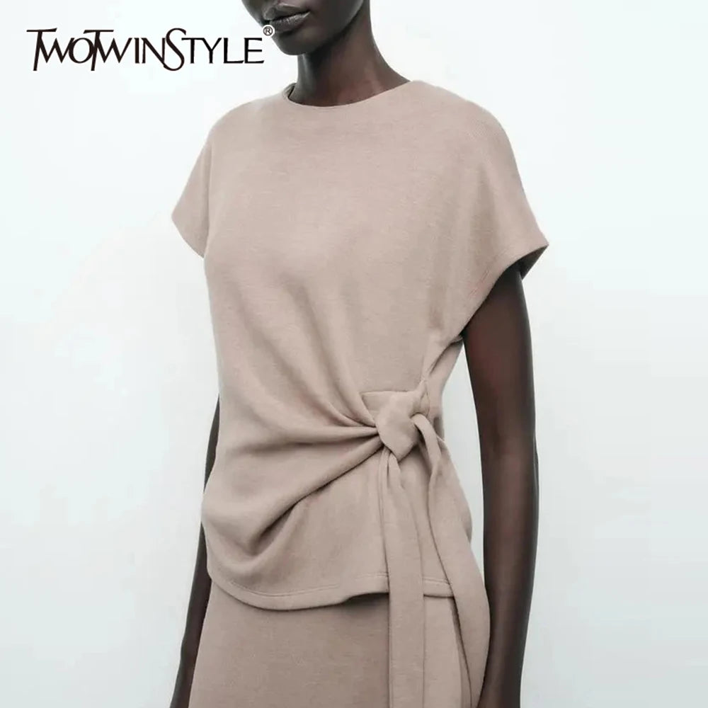 Women's Lace Up Slimming O Neck Short Sleeve Tunic - Frimunt Clothing Co.