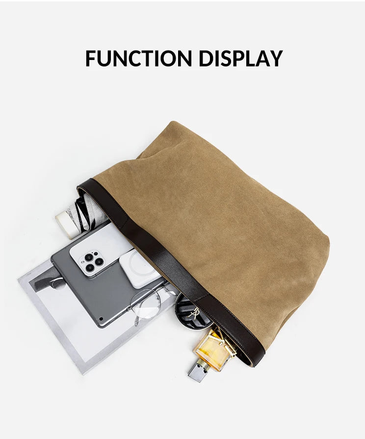 Women's Genuine Suede Leather Tote Bags Luxury Designer Large Handbag