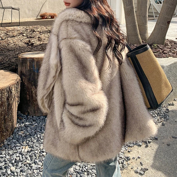 Women's Gradient Color Faux Fur Coat Winter Oversized Overcoat