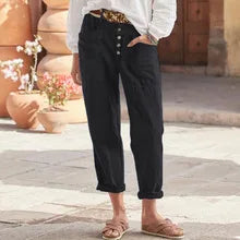 Women's Boho Style Cotton Linen Trousers Loose Fit Solid Color - Frimunt Clothing Co.