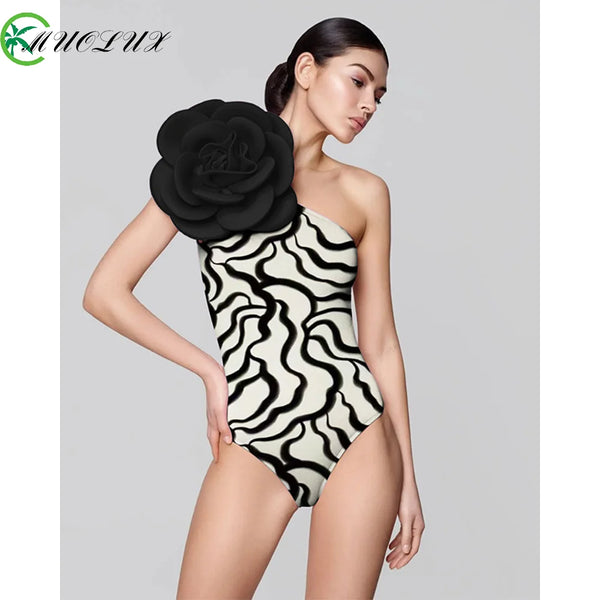 2024 Fashion Vintage 3D Flower One-piece Swimsuit & Cover-Up Set Luxury Swimwear - Frimunt Clothing Co.