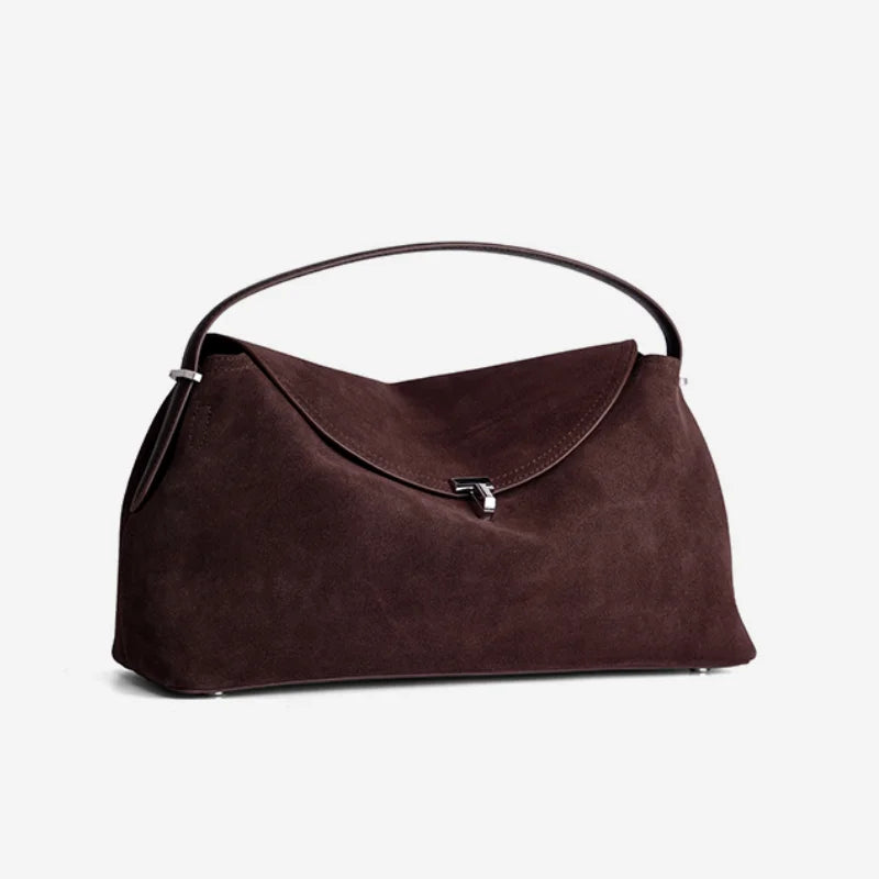 Women's T Lock Handbag Natural Suede Leather