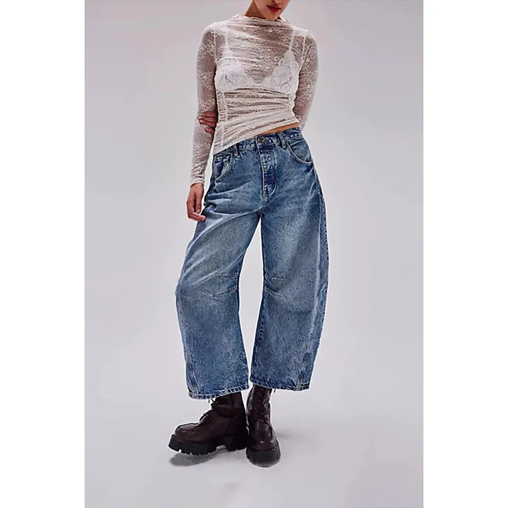Women's High Stretch Mid-Rise Barrel Jeans - Frimunt Clothing Co.