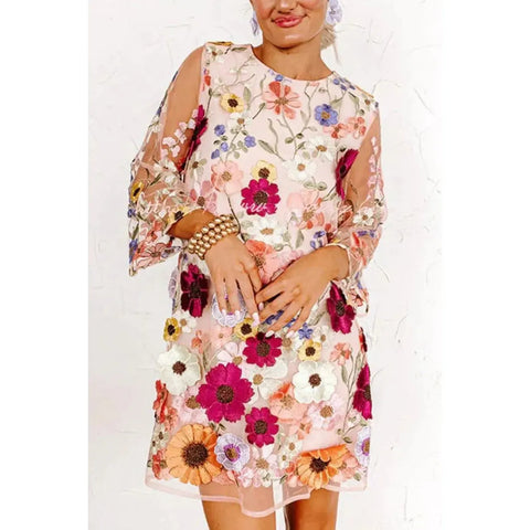Women's Floral Applique Mini Dress Trendy Style