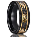 Classic Tungsten Carbide 8mm Ring Black with Golden Foil Wedding Engagement Ring for Men - Frimunt Clothing Co.