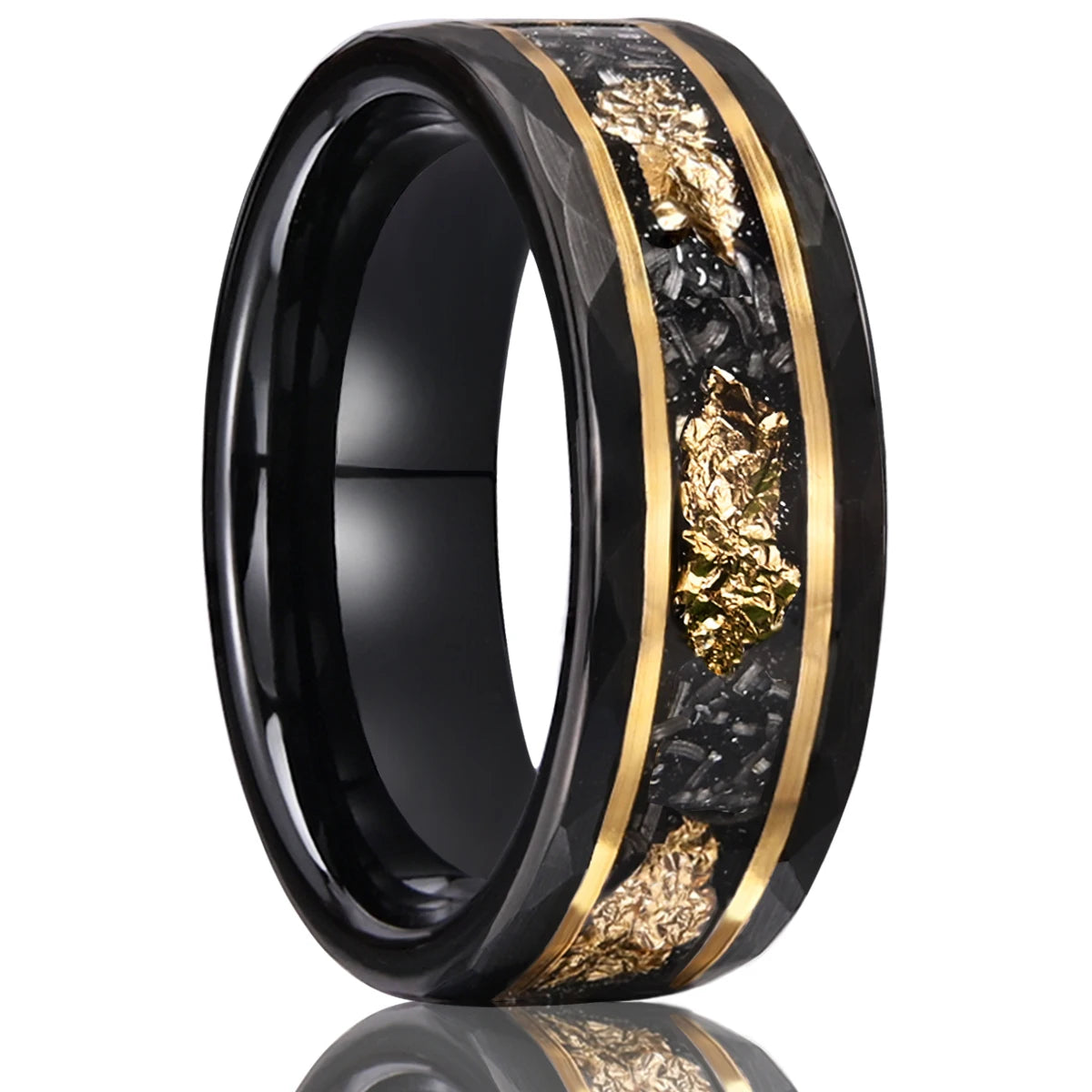 Classic Tungsten Carbide 8mm Ring Black with Golden Foil Wedding Engagement Ring for Men - Frimunt Clothing Co.