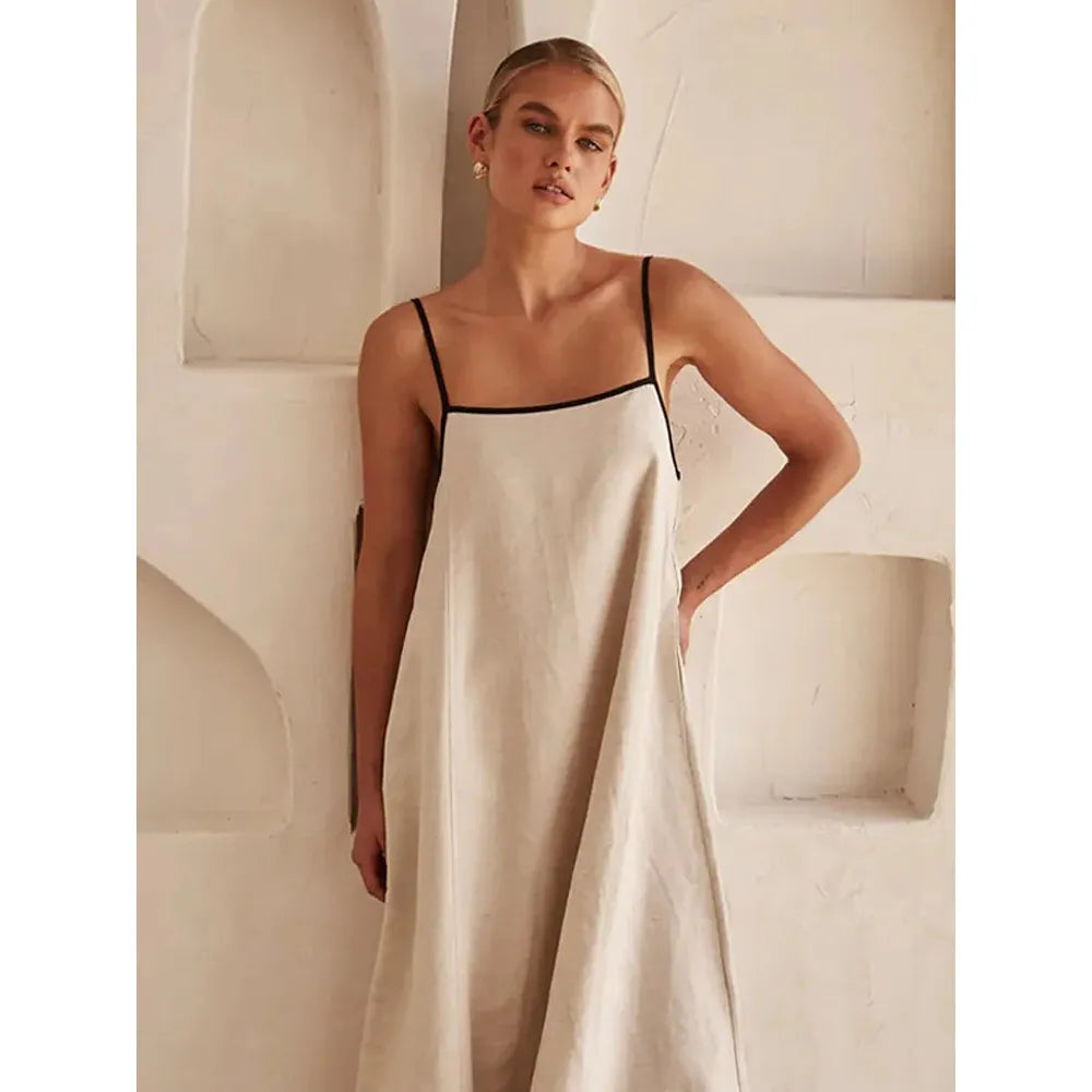 Cotton Linen Sling Women's Summer Sexy Backless Long Chic Maxi Dress - Frimunt Clothing Co.