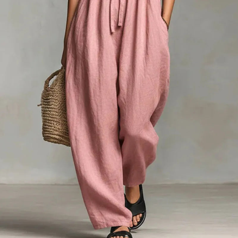 Woman's Elegant Ruched Tie Front Strapless Backless Wide Leg Jumpsuits Spring Summer