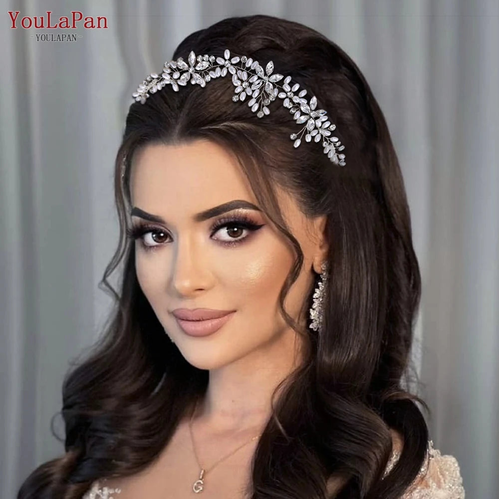 Pearl Wedding Headband with Combs Woman Hair Clip Bride Tiara Headpiece Rhinestone Bridal Headwear - Frimunt Clothing Co.