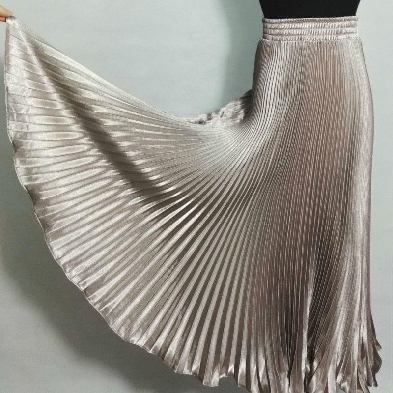 Elegant Long Pleated Bright Satin Skirts - Frimunt Clothing Co.