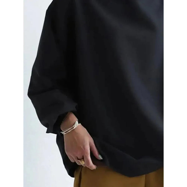 Women's Solid Black Sweatshirt High Neck Long Sleeves Loose Fit