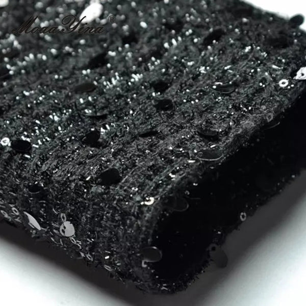 Women's Woolen Thick Coat Removable Fur Collar Strap Waist Glitter Splicing Long Coat