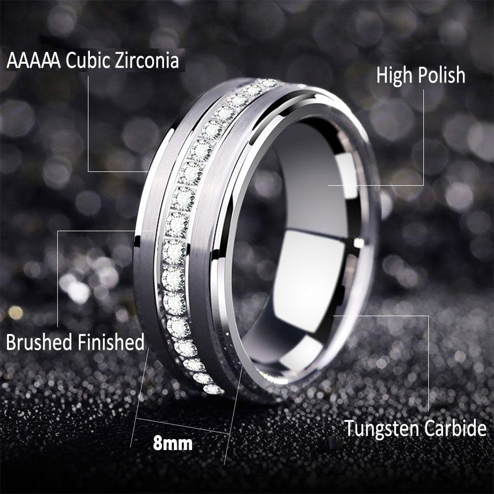 Newshe Men's Promise Wedding Band Tungsten Carbide Rings Half Eternity Round Zircon High Quality Jewelry - Frimunt Clothing Co.