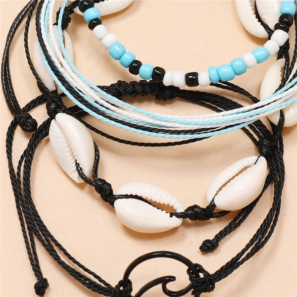 ZOSHI 4pc/set Bohemia Shell Chains Anklet Set For Women Gold Plated Summer Beach Jewelry