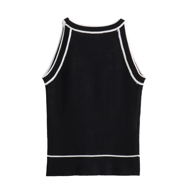 Women's Sleeveless Knit Fabric Black & White Tank Tops