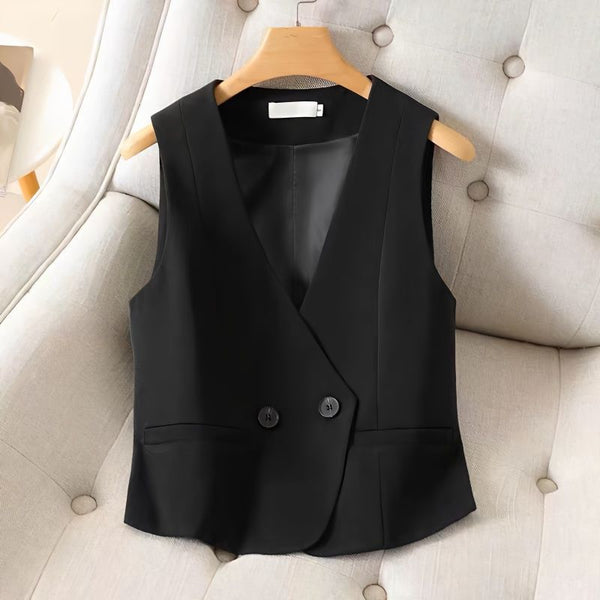 Women's Autumn Classic Basic Vest Fit Style Khaki Or Black
