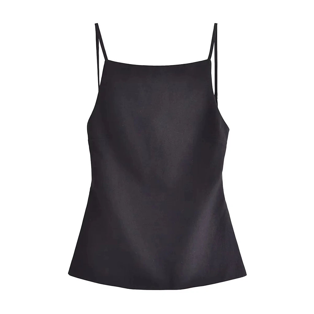 Women Backless Black Top With Spaghetti Straps - Frimunt Clothing Co.