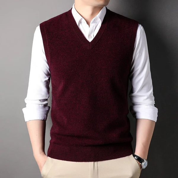 Men's 100% Wool Knit Vest Pullover Retro Style Classic