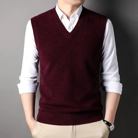 Men's 100% Wool Knit Vest Pullover Retro Style Classic